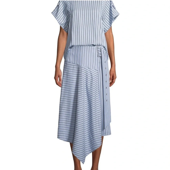 Tibi Blue Striped Asymmetric Shirting Midi Skirt 4 Stripe Blue - Picture 6 of 12